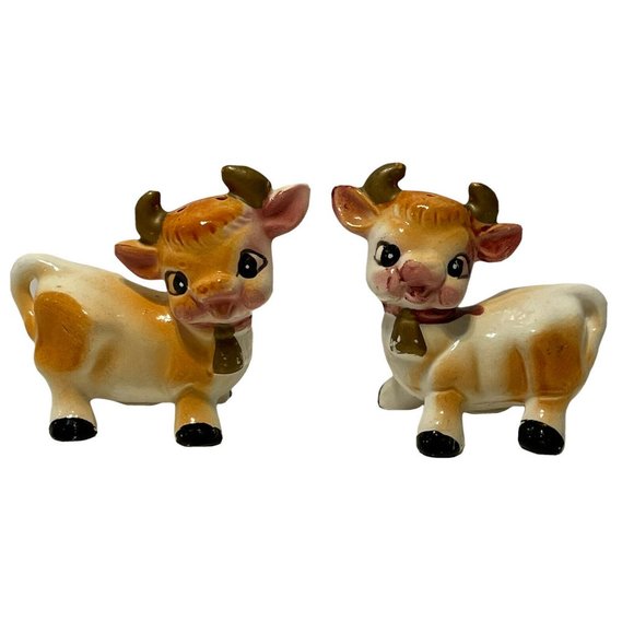 Vintage 1950's Ceramic Salt & Pepper Shakers Cow anthropomorphic japan - Picture 1 of 10